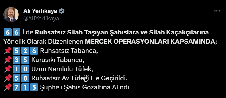 ARALARINDA MERSİN’İNDE BULUNDUĞU 66 İLDE MERCEK OPERASYONLARI: 715 ŞÜPHELİ GÖZALTINDA